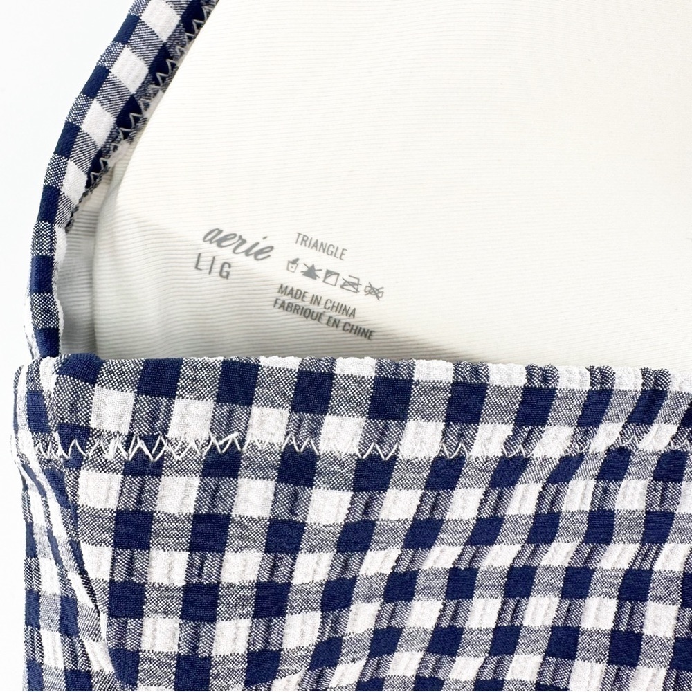 NWT Aerie Frill Strap Gingham Blue and White Bikini Top - Picture 3 of 4